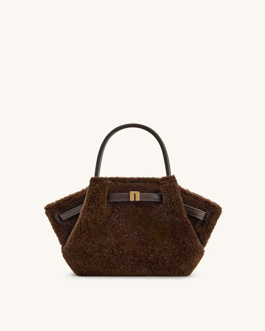 Hana Mini Faux Fur Tote Bag - Dark Brown