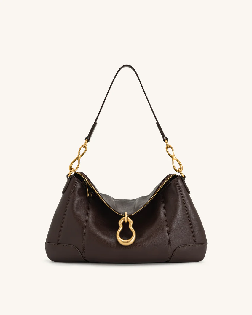 Jayla Metal Pendant Embellished Shoulder Bag - Dark Brown