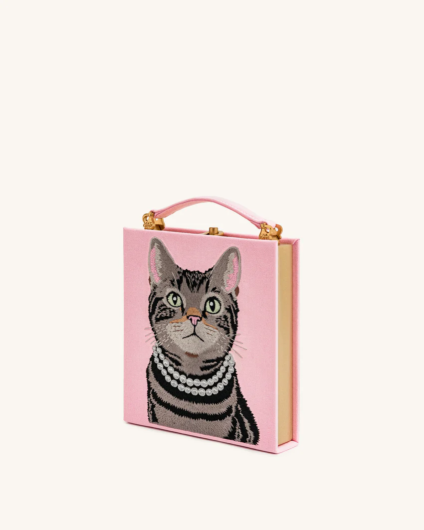 Taya Tabby Cat Pattern Book Shape Clutch Bag - Pink