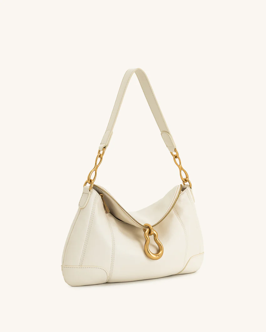Jayla Metal Pendant Embellished Shoulder Bag - White