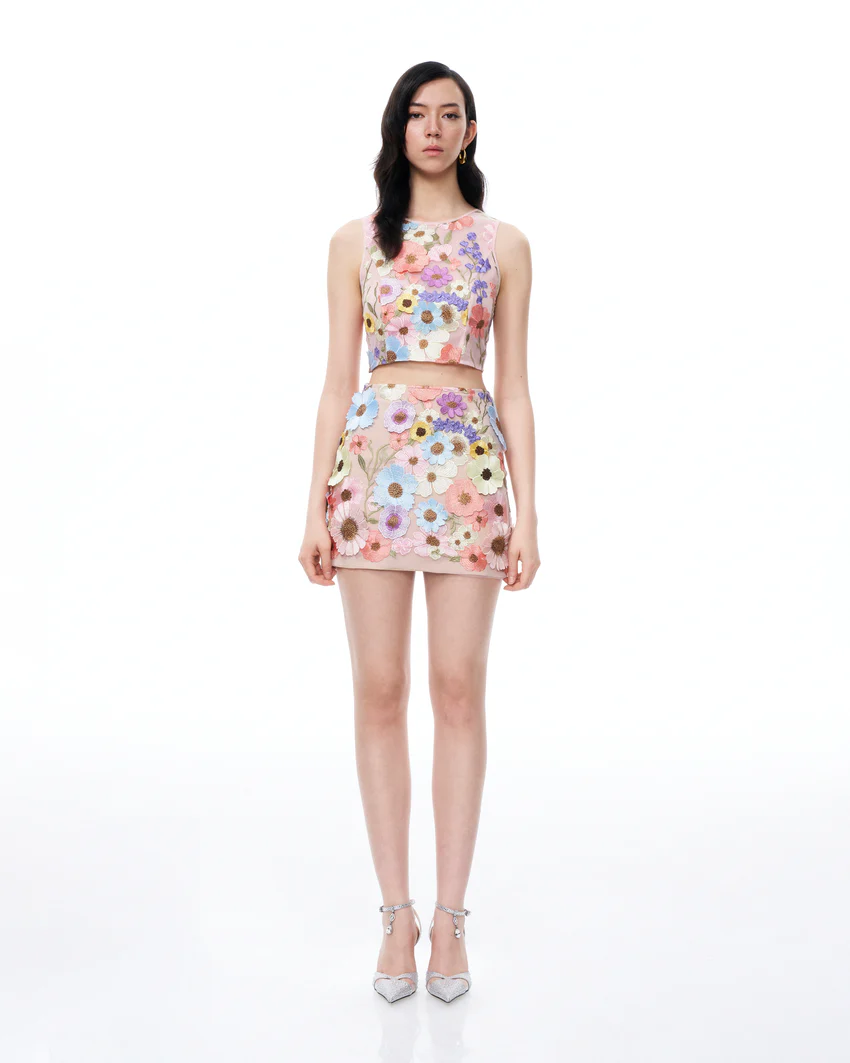 Valentino 3D Floral Embroidered Dress Set - Pastel Multi