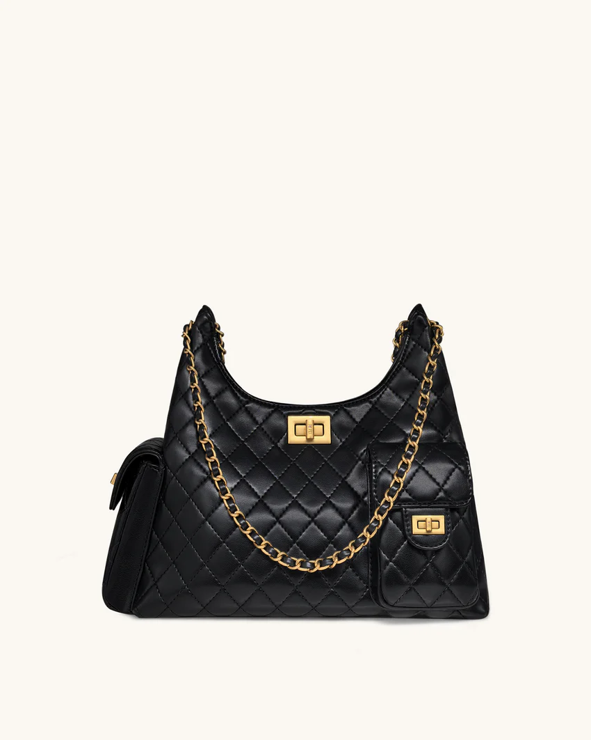 Vivian Quilted Chain Shoulder Bag - Black