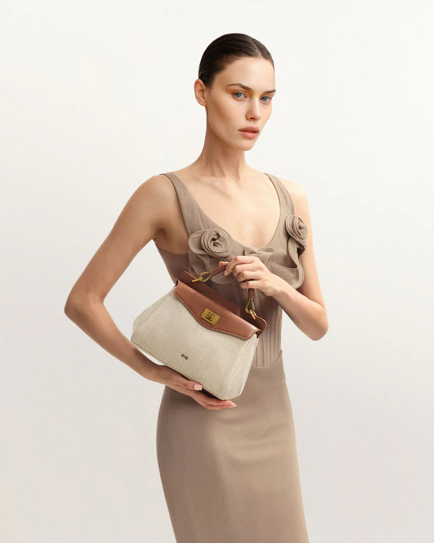 Lucia Classic Top Handbag - Brown Canvas