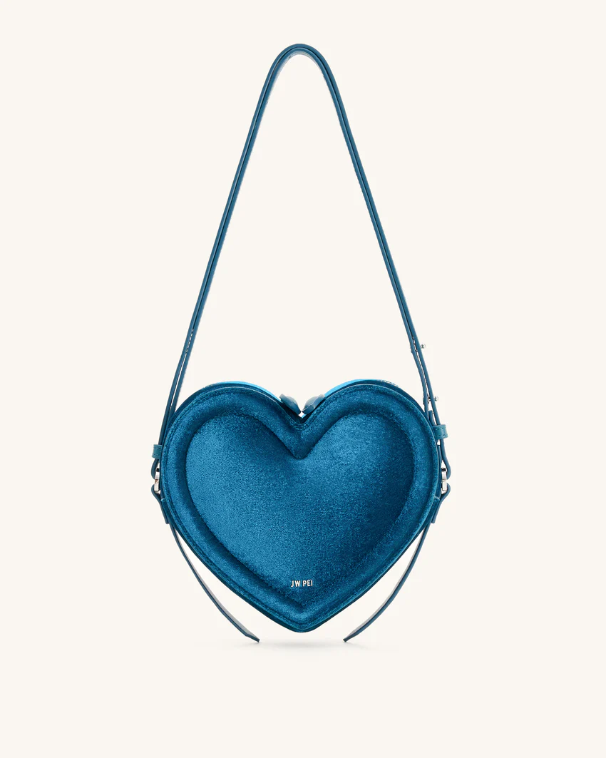 Arlene Velvet Heart Shaped Bag - Blue