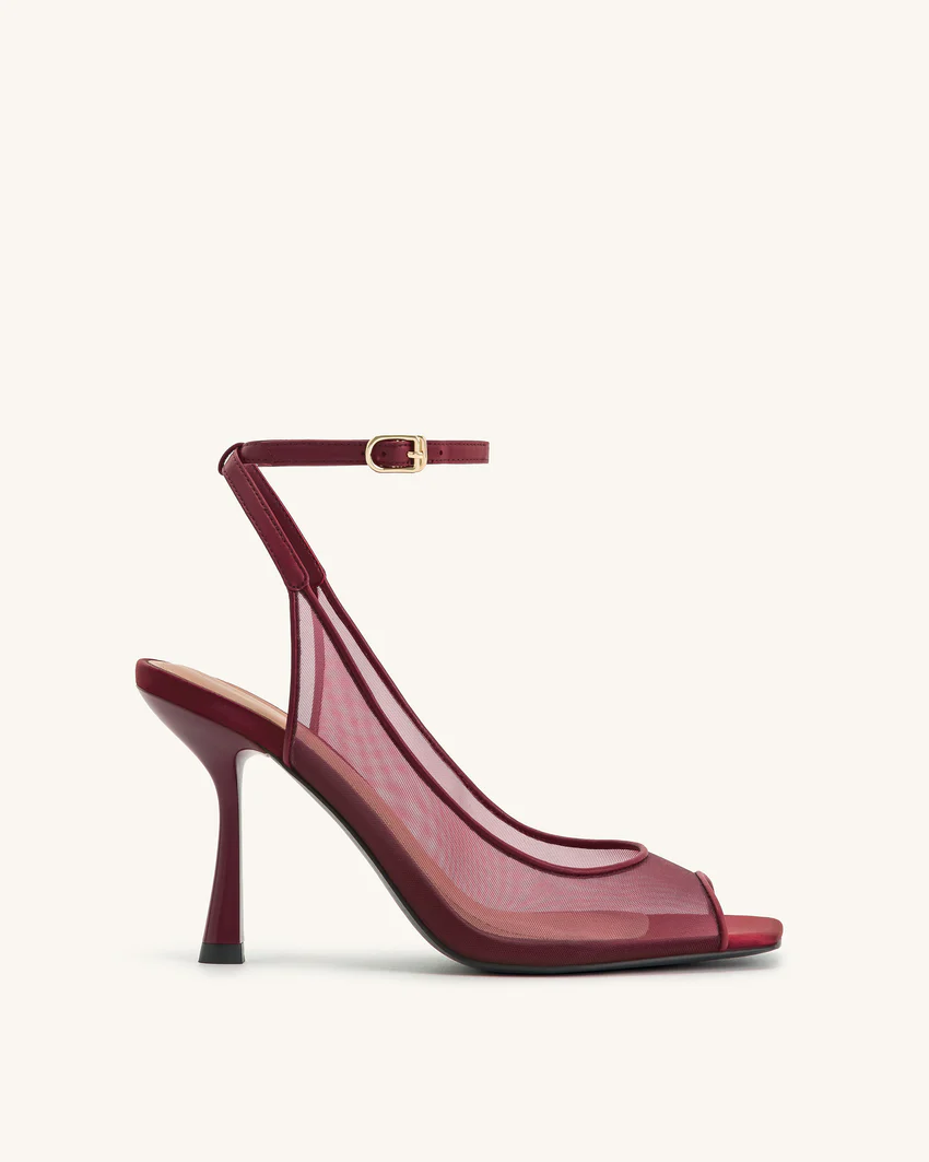 Serenity Open Toe Mesh Slingback Sandals - Burgundy
