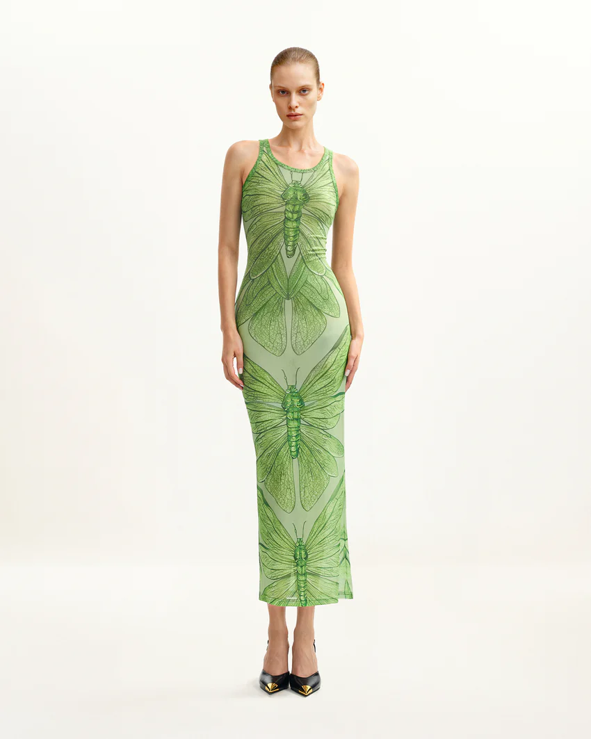 Dragonfly Axis Tank Mesh Dress - Green