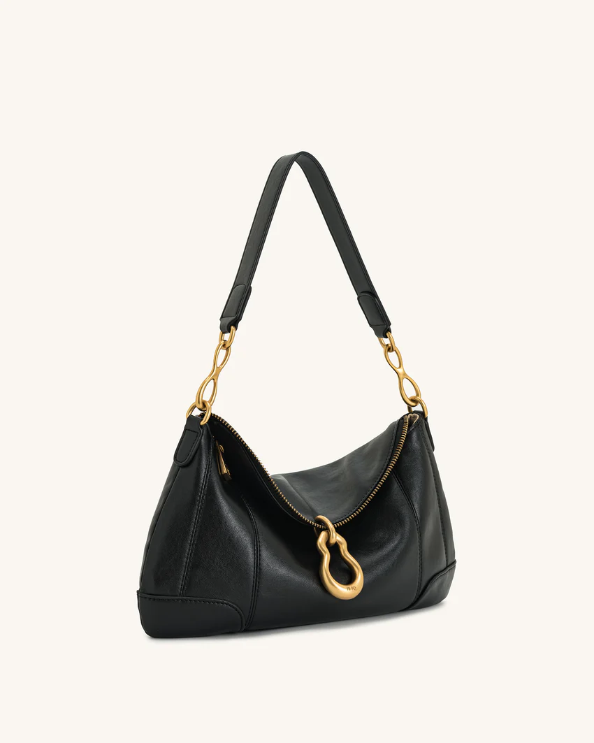 Jayla Metal Pendant Embellished  Shoulder Bag - Black