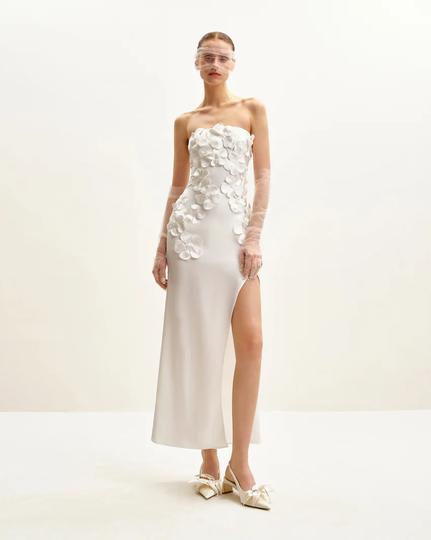 Floral Embroidered Long Dress - White