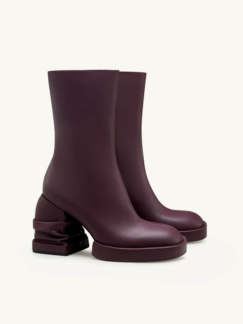 Saylor Round Toe Platform Ankle Boots - Dark Burgundy