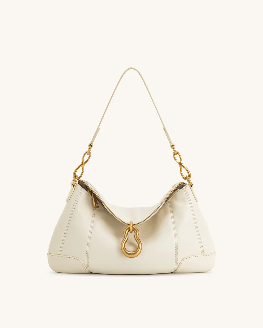 Jayla Metal Pendant Embellished Shoulder Bag - White