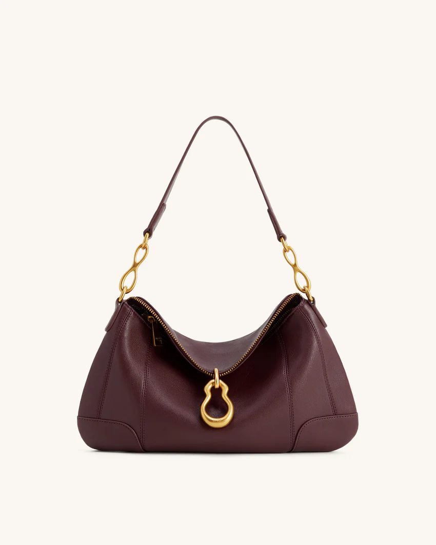 Jayla Metal Pendant Embellished Shoulder Bag - Deep Burgundy