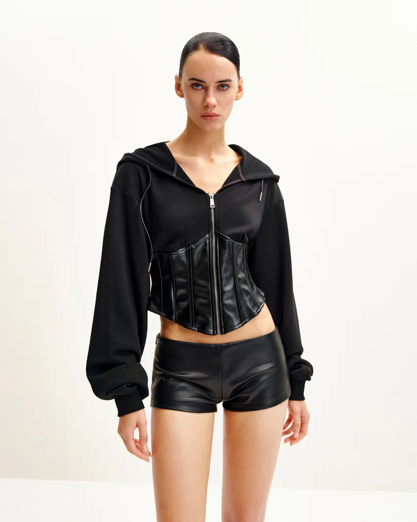 Valentina Structured Corset Hoodie - Black