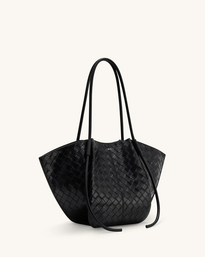 Nala Wide Weave Texture Tote Bag - Black