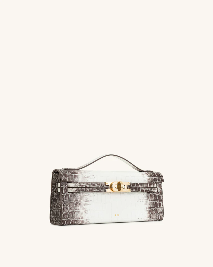 Bria Structured Top Handle Bag - White Croc