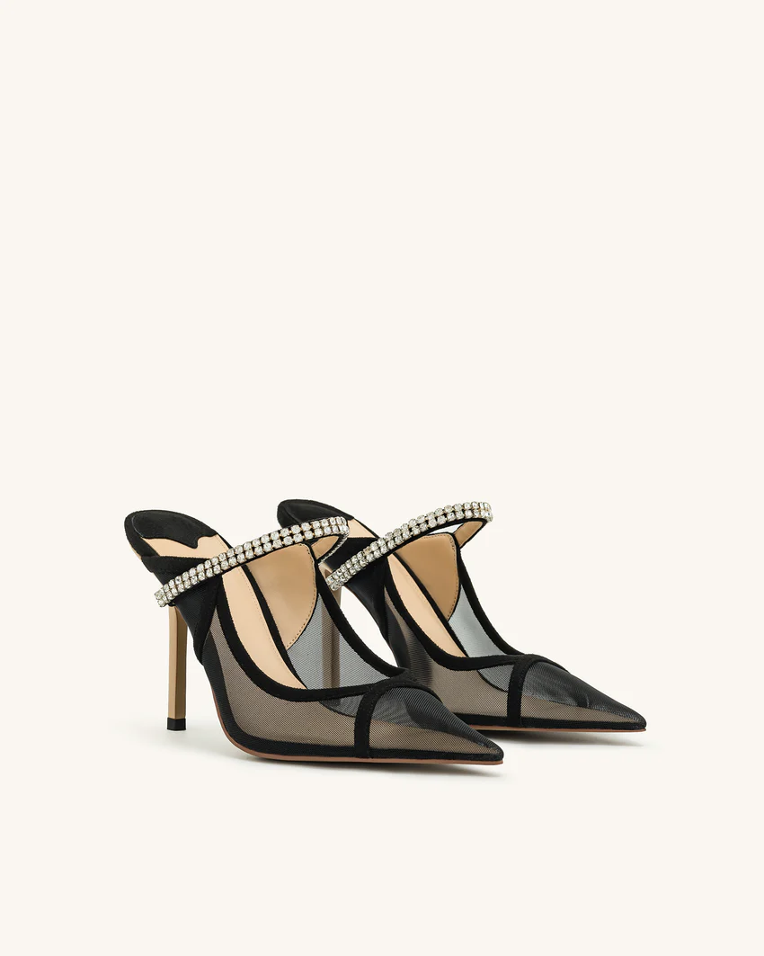 Scarlett Crystal Strap Sandals - Black