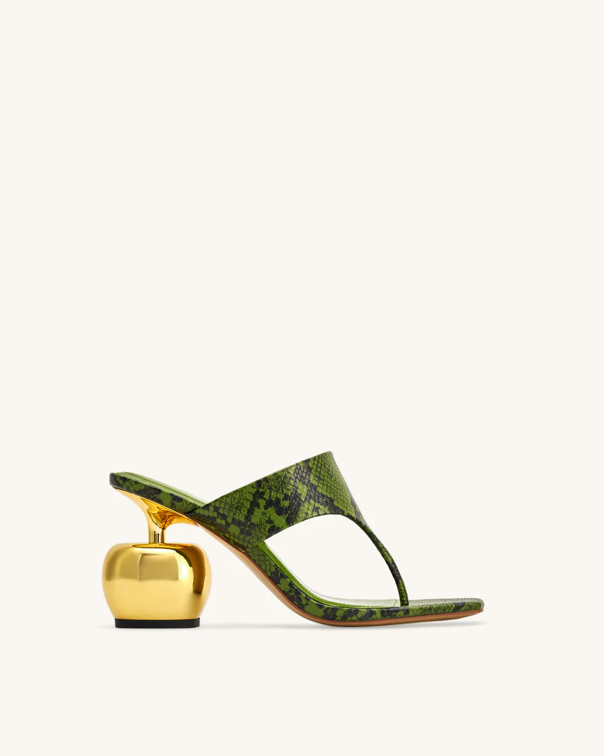 Naomi Snakeskin Heeled Flip Flops - Green