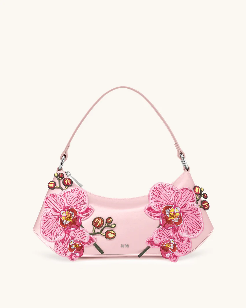 Lily Orchid Embroidered Shoulder Bag - Pink