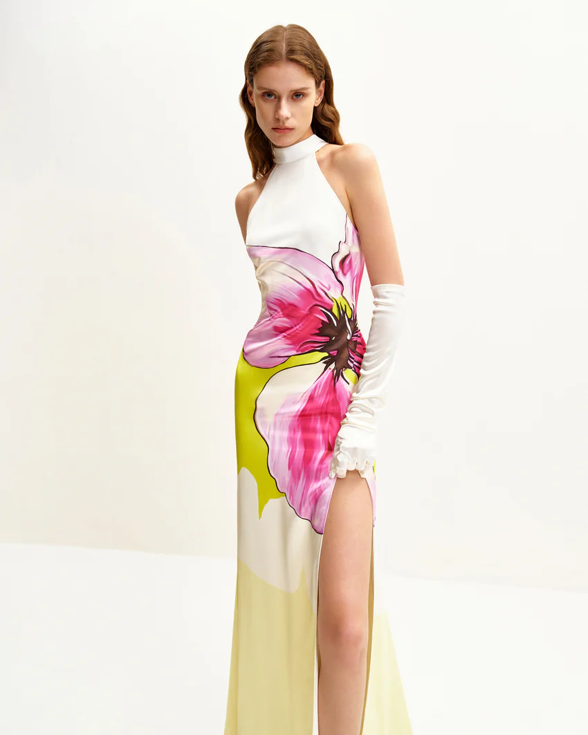 Olivia Floral Halter Gown - Multicolor