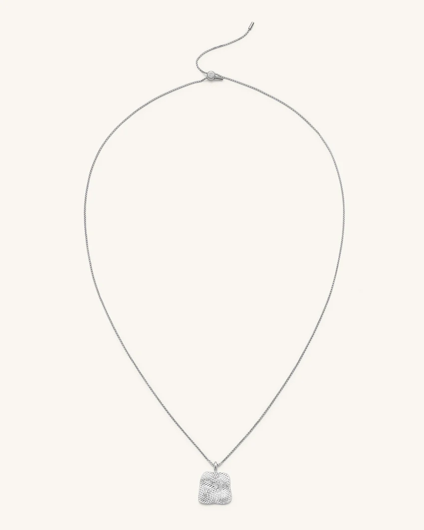 Plantain Fan Pendant Necklace - 18ct White Gold Plated & White Zircon