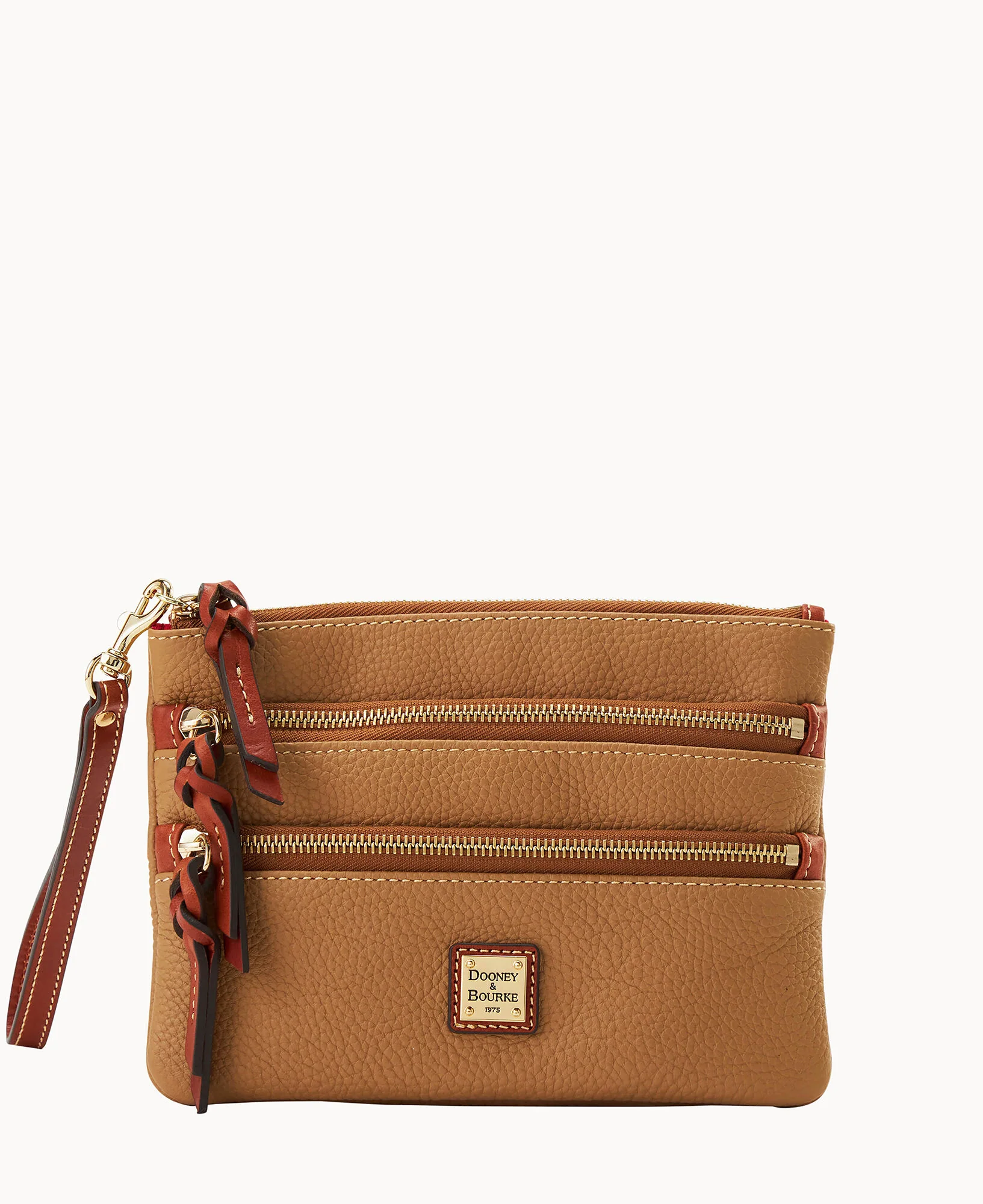 Pebble Grain Large Triple Zip Wristlet