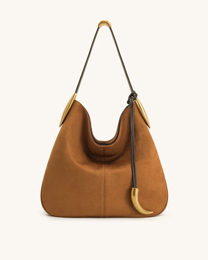 Nina Metal Charm Hobo Bag - Brown