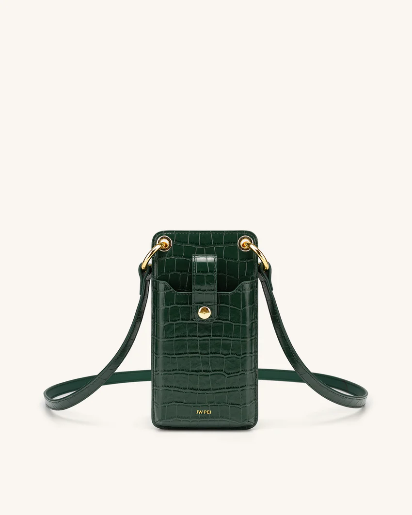 Quinn Phone Bag - Dark Green Croc