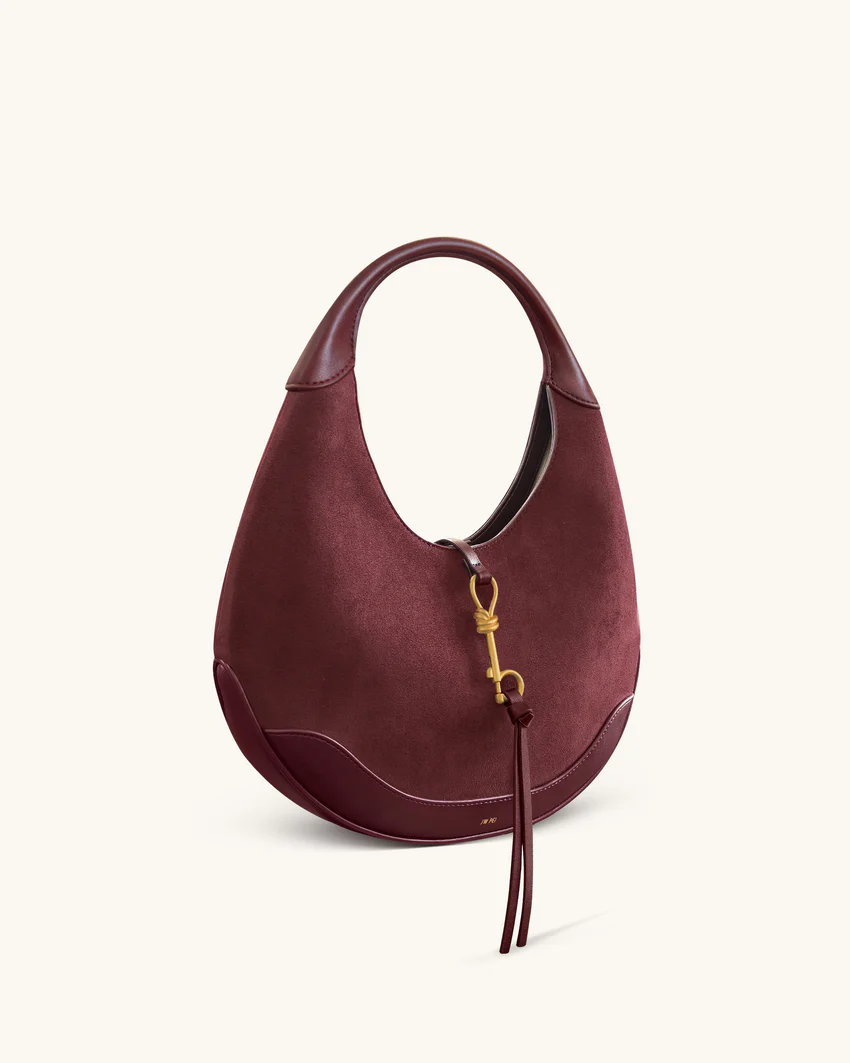Colette Faux Suede Crescent Hobo Bag - Deep Claret