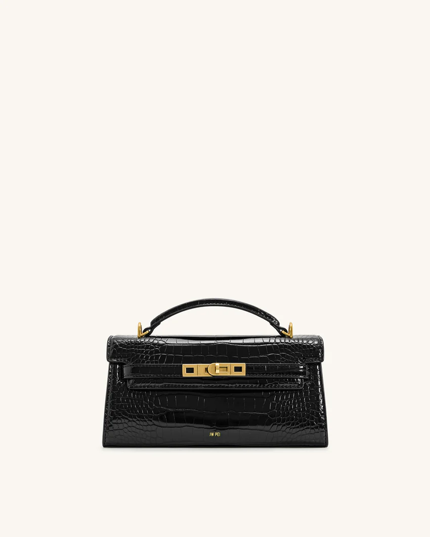 Noor Top Handle Bag - Black Croc