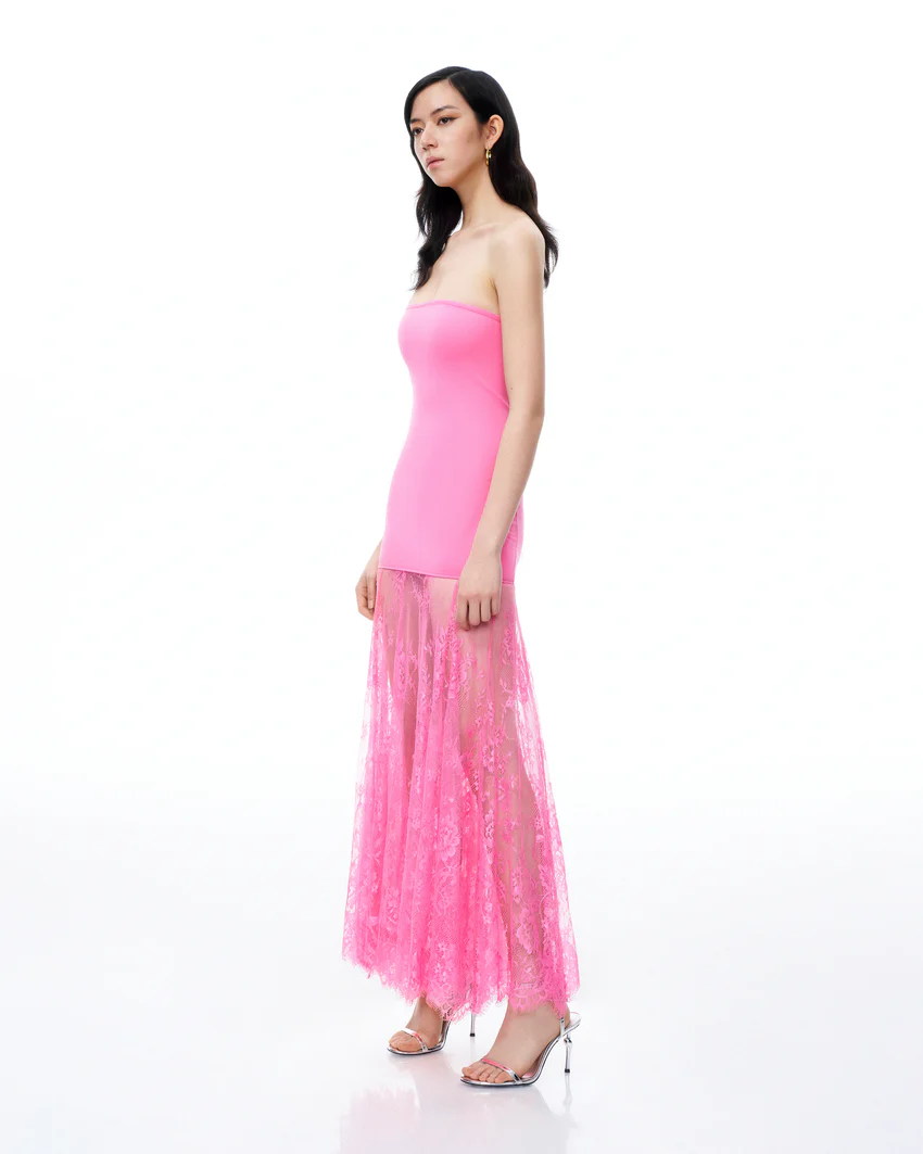 Evadne Floral Lace Dress - Pink