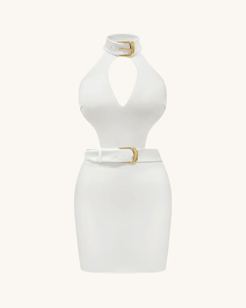 Gabriella Belted Cutout Halter Mini Dress - Ivory