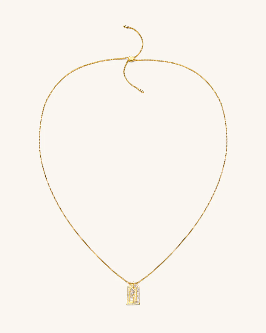 Roman Small Arch Pendant Necklace - 18ct Gold Plated & White Zircon