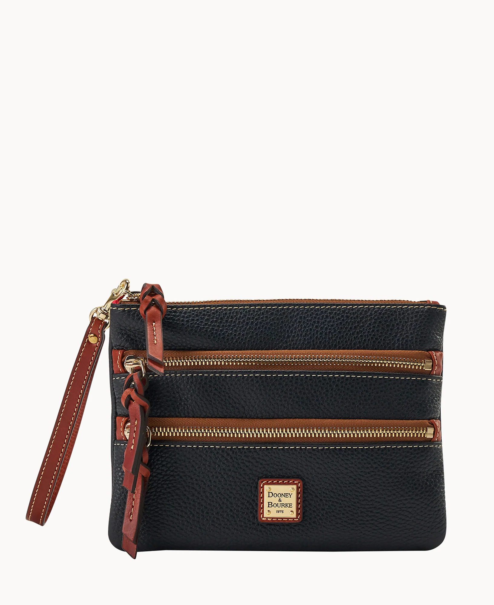 Pebble Grain Large Triple Zip Wristlet