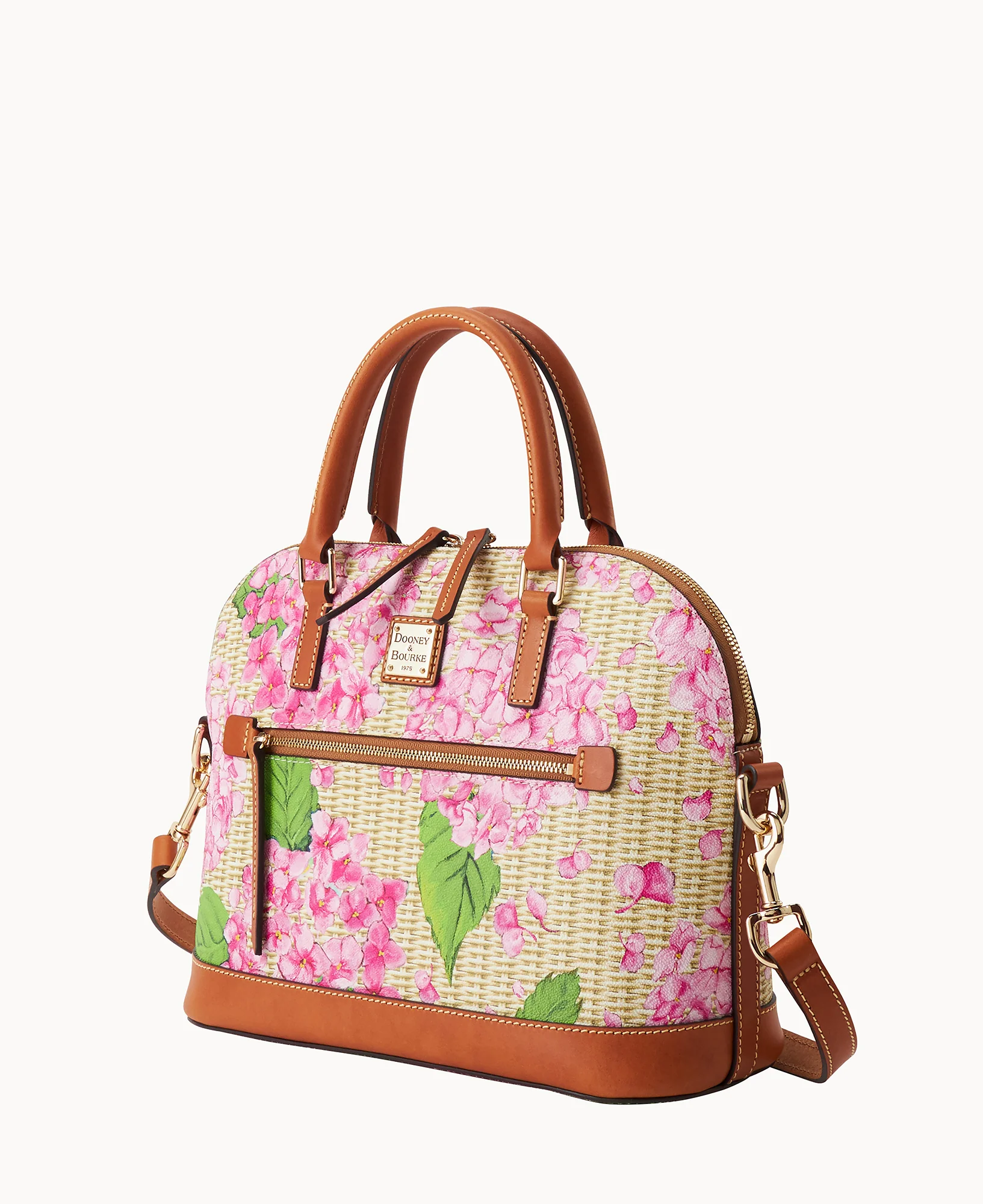 Hydrangea Basketweave Domed Zip Satchel