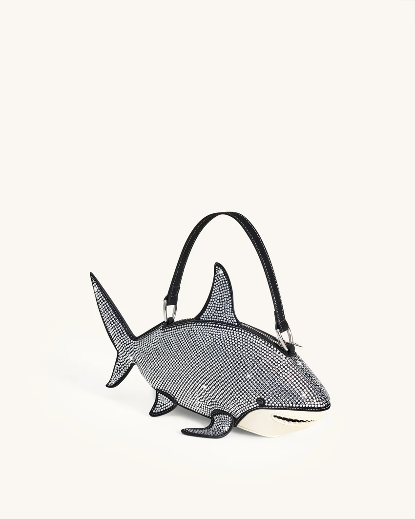 Nerys Artificial Crystal Shark Top Handle Bag - Black