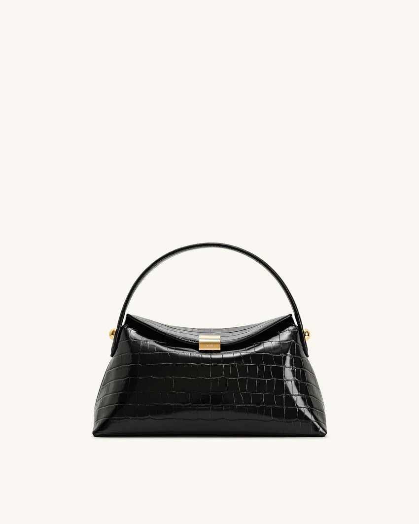 Talia Top Handle Bag - Black Croc