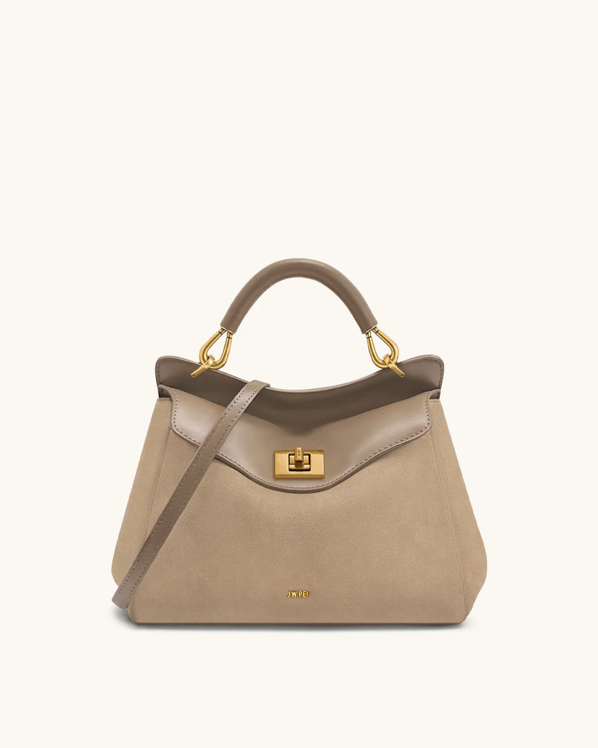 Lucia Classic Faux Suede Top Handle Bag - Taupe