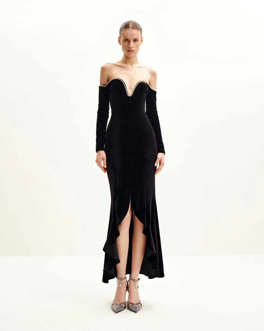 Allison Off-Shoulder Evening Gown - Black