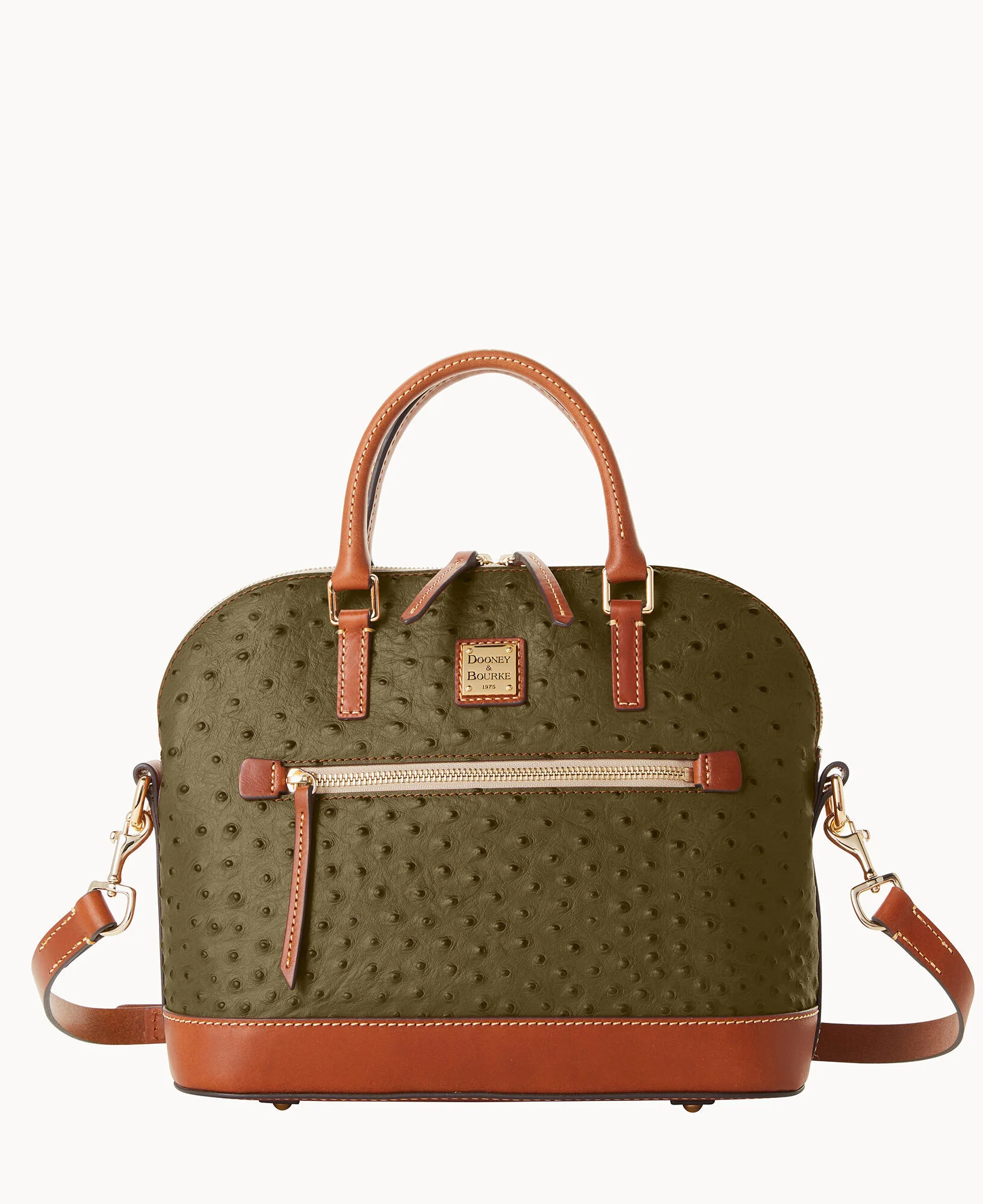 Ostrich Domed Zip Satchel