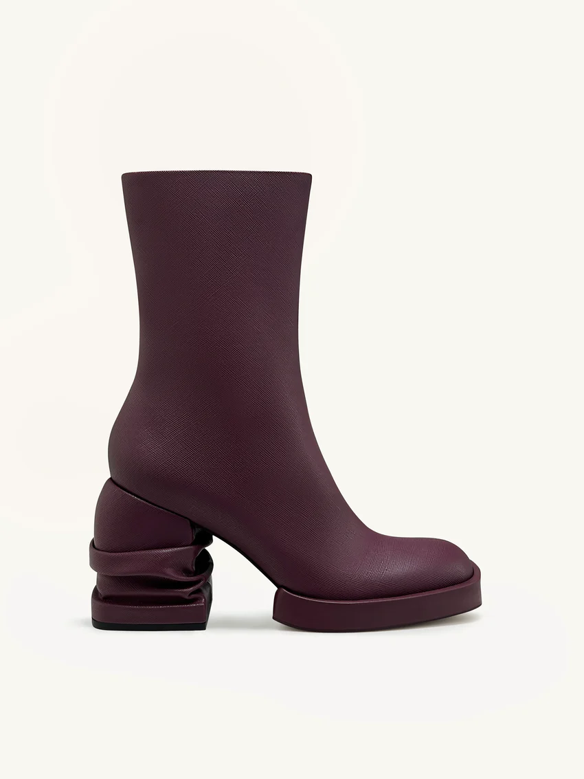 Saylor Round Toe Platform Ankle Boots - Dark Burgundy