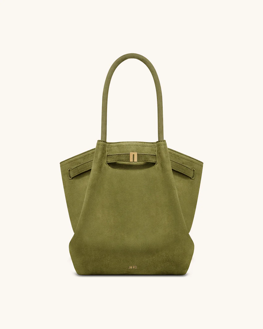 Hana Column Faux Suede Tote Bag - Olive Green